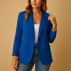 Blue Women's Fitted Blazer with Peak Lapels & Sculpting Stretch Fit