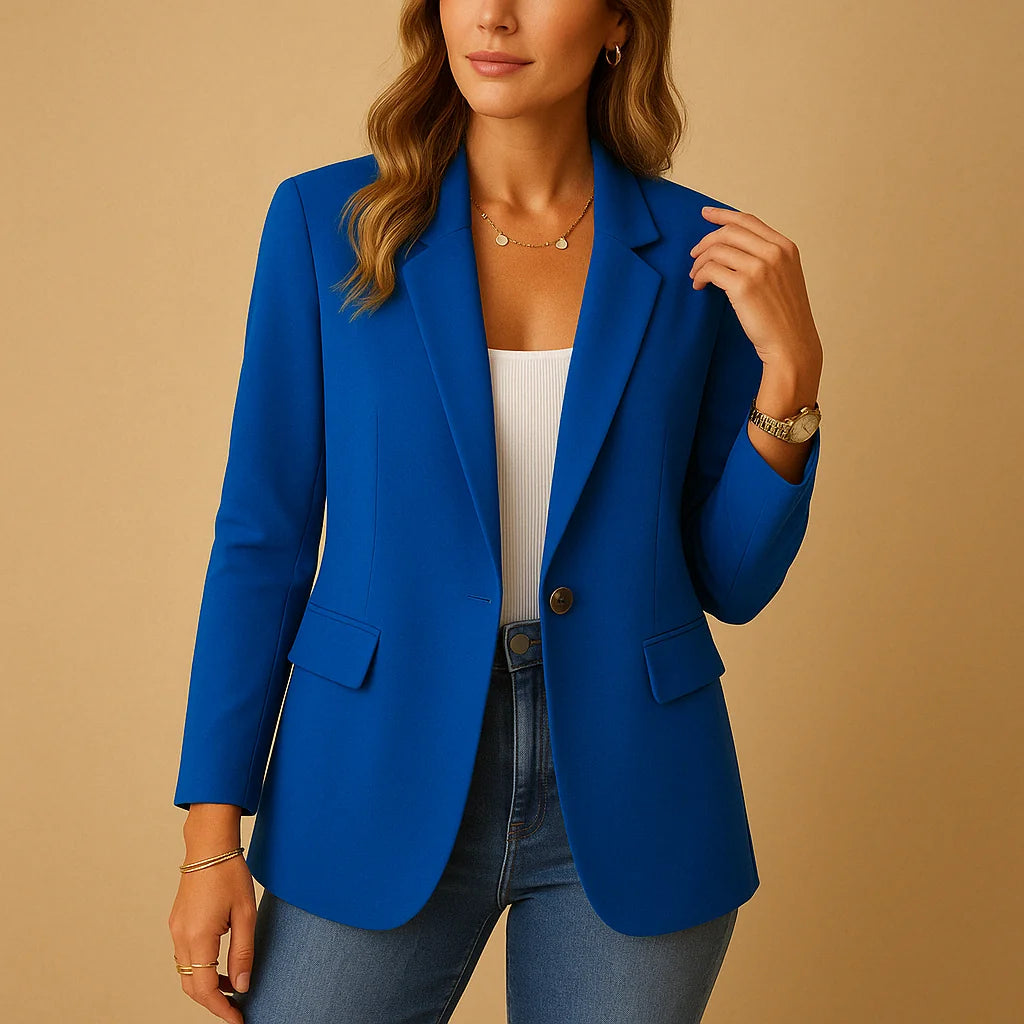 Blue Women's Fitted Blazer with Peak Lapels & Sculpting Stretch Fit