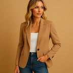 Brown Women's Fitted Blazer with Peak Lapels & Sculpting Stretch Fit