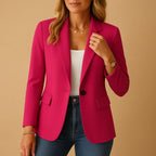 Pink Women's Fitted Blazer with Peak Lapels & Sculpting Stretch Fit