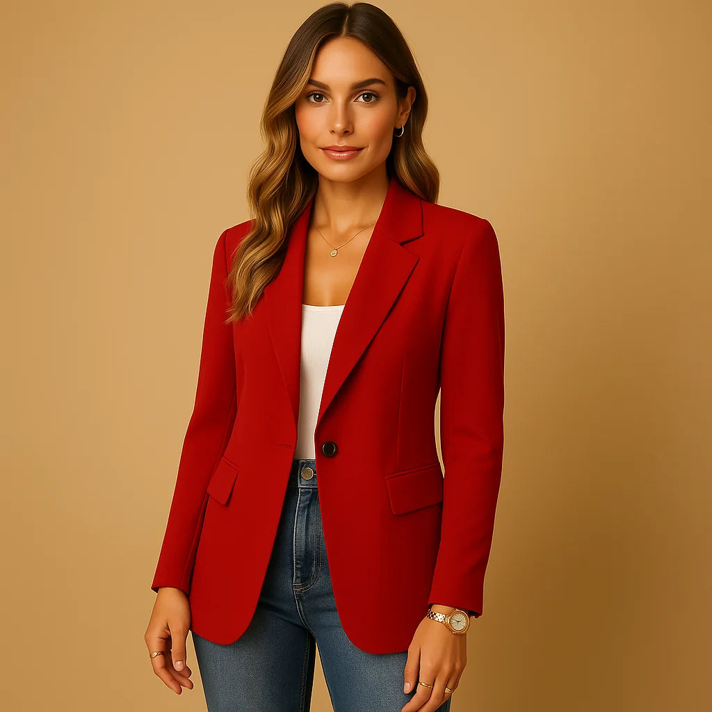 Red Women's Fitted Blazer with Peak Lapels & Sculpting Stretch Fit