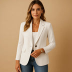 White Women's Fitted Blazer with Peak Lapels & Sculpting Stretch Fit