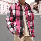 Men's Plaid Flannel Shirt Jacket with Relaxed Everyday Fit - Front Walking