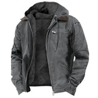 Grey Men's Fleece Lined Hooded Jacket with Zip Pockets & Adjustable Hood