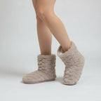 Women's Fluffy Slipper Boots with Velvet Finish & Fleece Lining - Studio Side Pose