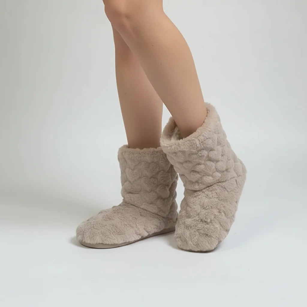 Women's Fluffy Slipper Boots with Velvet Finish & Fleece Lining - Studio Walking