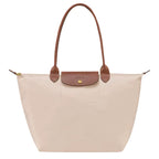 Women's Foldable Nylon Tote Bag with Leather Trim - Front Flat