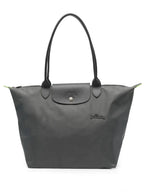 Women's Foldable Nylon Tote Bag with Leather Trim - Front Logo Detail