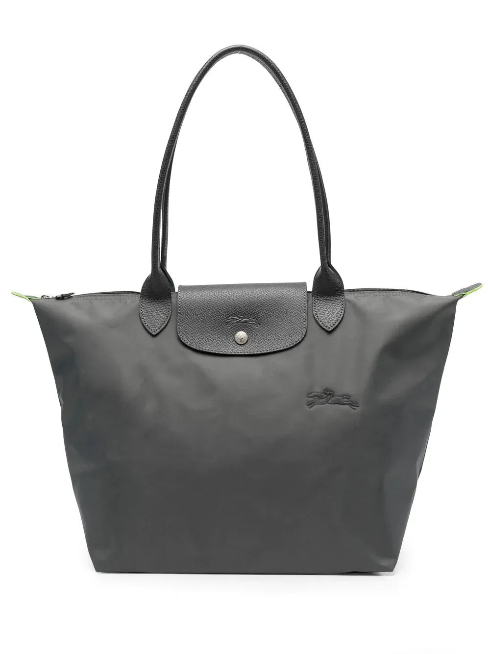 Women's Foldable Nylon Tote Bag with Leather Trim - Front Logo Detail