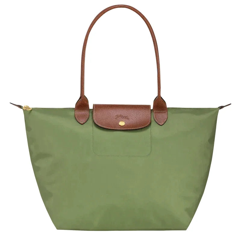 Women's Foldable Nylon Tote Bag with Leather Trim - Front Basic