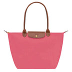 Lilac Women's Foldable Nylon Tote Bag with Leather Trim - Front Tilted