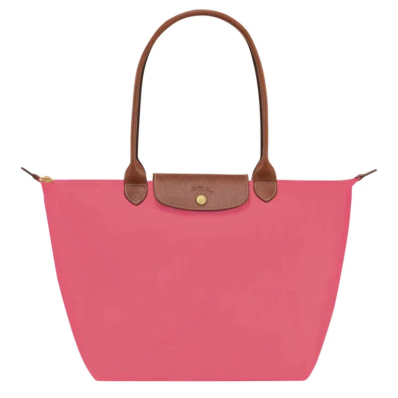 Lilac Women's Foldable Nylon Tote Bag with Leather Trim - Front Tilted