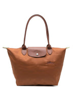 Women's Foldable Nylon Tote Bag with Leather Trim - Front Cognac