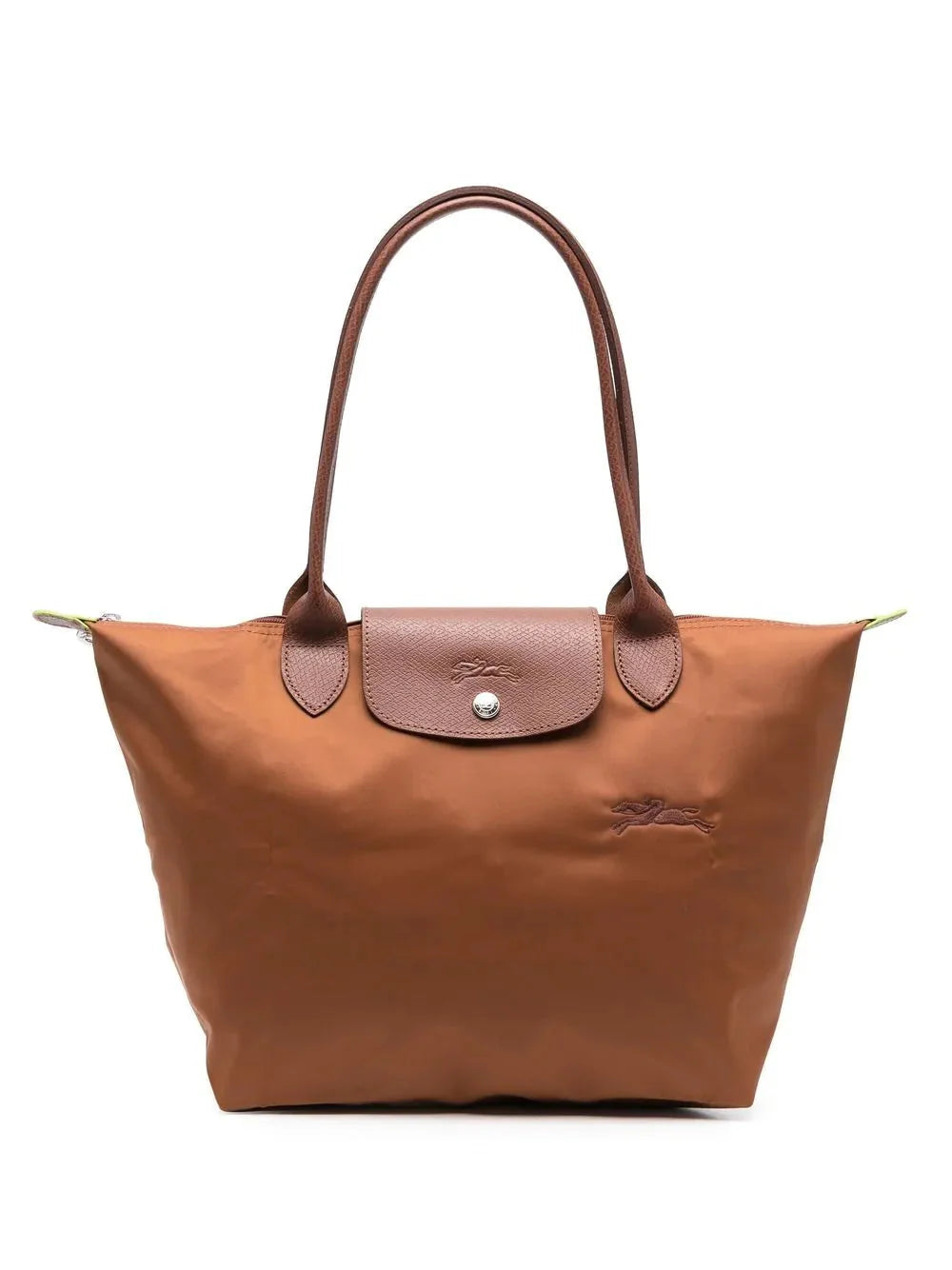 Women's Foldable Nylon Tote Bag with Leather Trim - Front Cognac