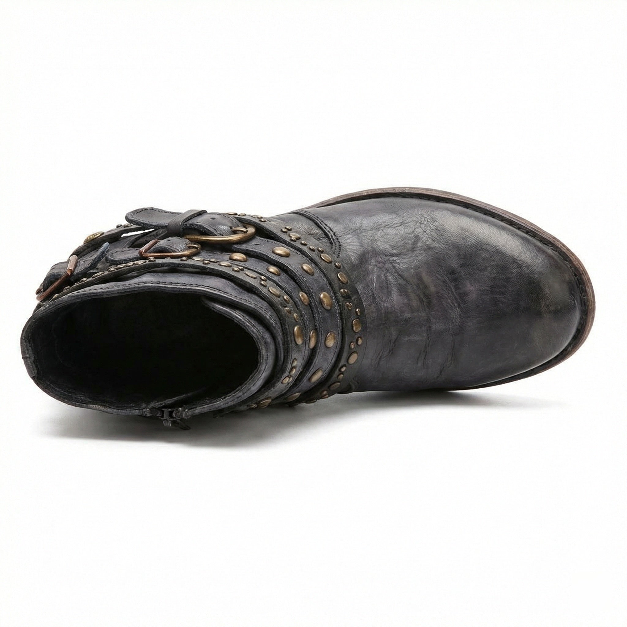 Women's Vintage Chain Boots with Studded Straps & Buckle Detail — Kate