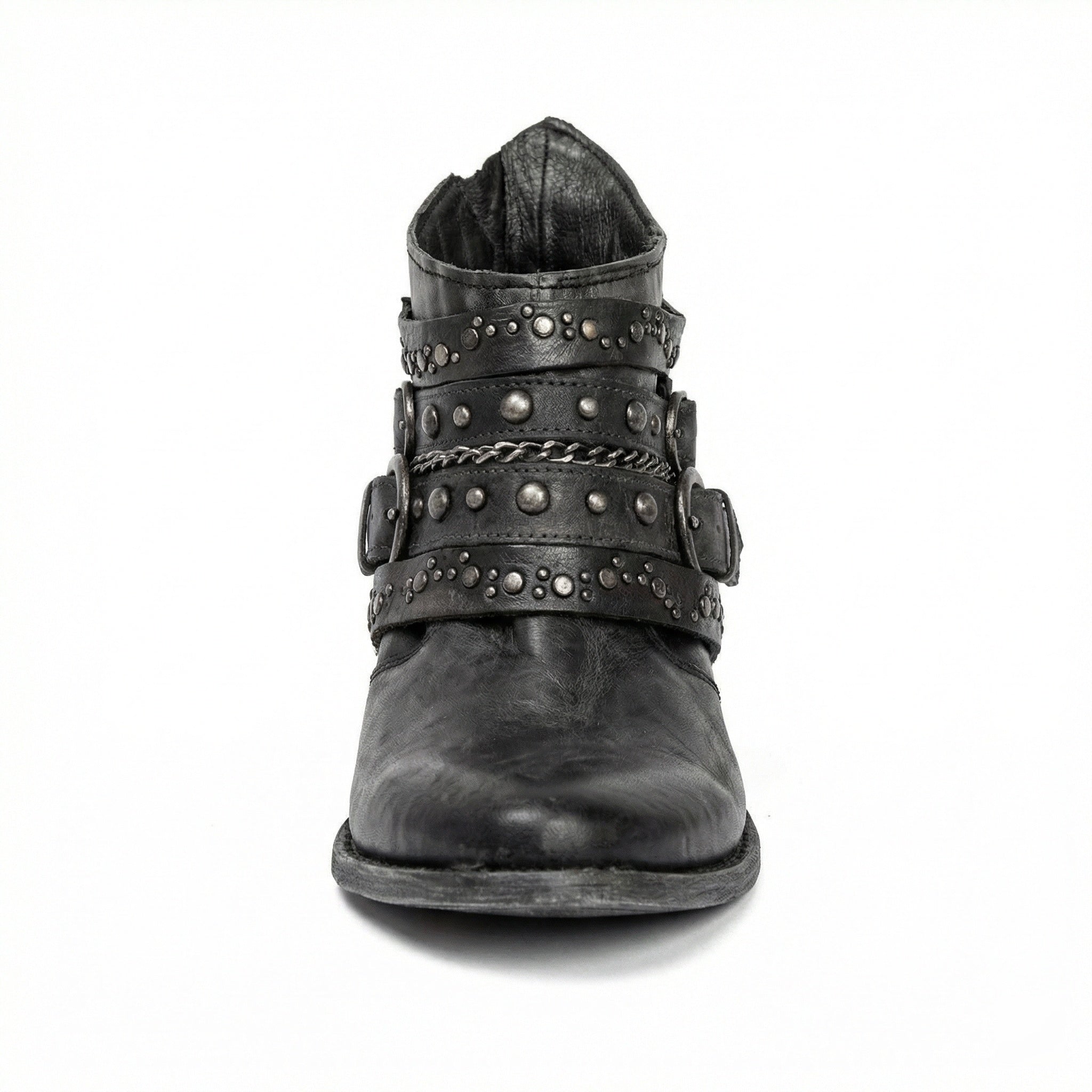 Women's Vintage Chain Boots with Studded Straps & Buckle Detail — Kate