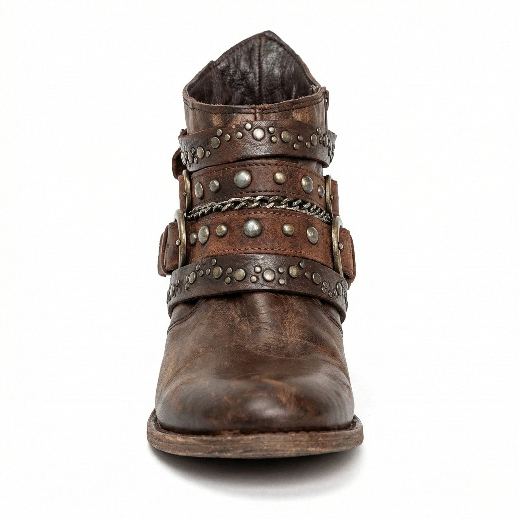 Women's Vintage Chain Boots with Studded Straps & Buckle Detail — Kate