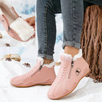 Women's Fur Lined Ankle Boots with Roomy Toe Box & Side Zipper - Fur Lining Pull Detail
