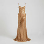 Gold Women's Glitter Maxi Dress with Corset Bodice & Ruched Skirt - Studio Flat