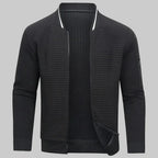 Black Men's Half-Zip Bomber Jacket with Ribbed Collar & Relaxed Fit
