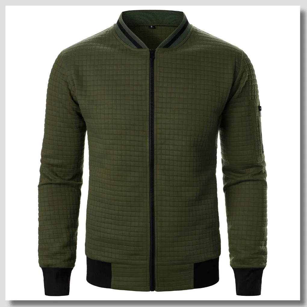Green Men's Half-Zip Bomber Jacket with Ribbed Collar & Relaxed Fit
