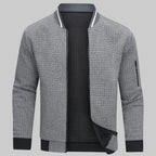 Grey Men's Half-Zip Bomber Jacket with Ribbed Collar & Relaxed Fit