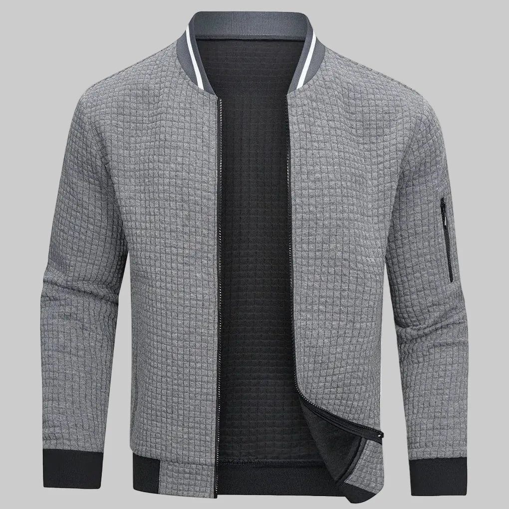Grey Men's Half-Zip Bomber Jacket with Ribbed Collar & Relaxed Fit