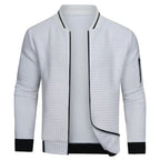 White Men's Half-Zip Bomber Jacket with Ribbed Collar & Relaxed Fit
