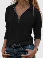 Black Women's Zip Up Sweatshirt with Collared Half-Zip & Relaxed Fit — Carla