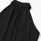Black Women's Halter Neck Jumpsuit with Cowl Neckline & Wide-Leg Fit — Eva - Close Up Back Collar