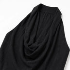 Black Women's Halter Neck Jumpsuit with Cowl Neckline & Wide-Leg Fit — Eva - Close Up Neckline