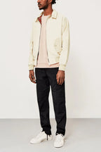 Beige Men's Harrington Jacket with Tartan Lining & Zip-Front Closure