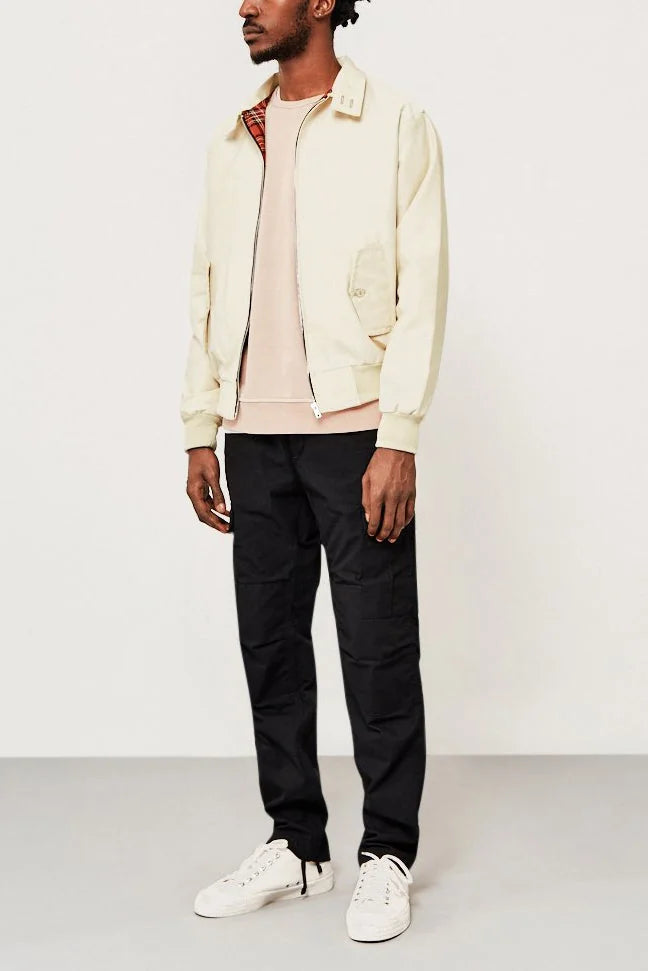 Beige Men's Harrington Jacket with Tartan Lining & Zip-Front Closure