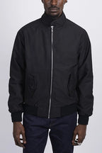 Men's Harrington Jacket with Tartan Lining & Zip-Front Closure - Front Worn Standing