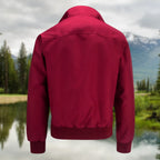 Men's Harrington Jacket with Tartan Lining & Zip-Front Closure - Red Back Flat Burgundy