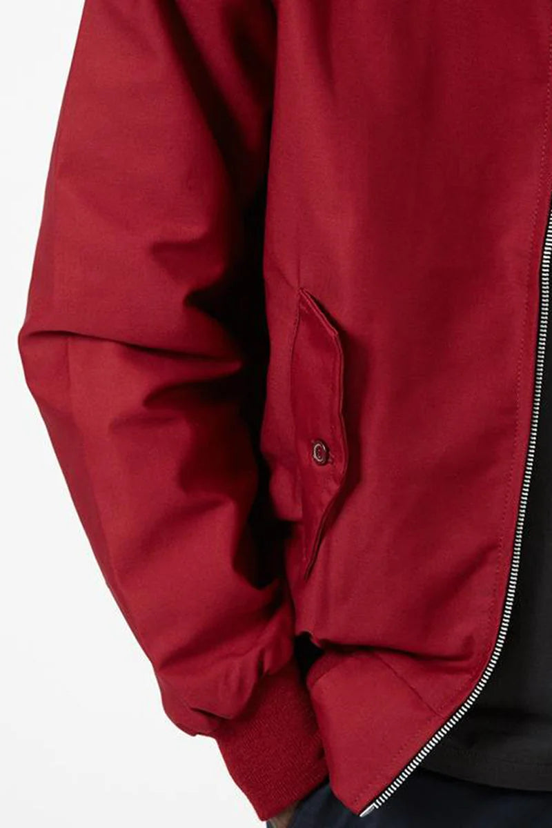 Men's Harrington Jacket with Tartan Lining & Zip-Front Closure - Red Pocket Detail