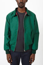 Green Men's Harrington Jacket with Tartan Lining & Zip-Front Closure