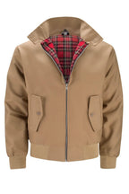 Men's Harrington Jacket with Tartan Lining & Zip-Front Closure - Flat Front Ghost