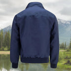 Men's Harrington Jacket with Tartan Lining & Zip-Front Closure - Back Flat