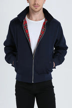 Men's Harrington Jacket with Tartan Lining & Zip-Front Closure