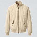 Beige Men's Harrington Jacket with Stand Collar & Elasticated Cuffs