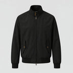 Black Men's Harrington Jacket with Stand Collar & Elasticated Cuffs
