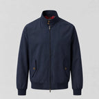 Blue Men's Harrington Jacket with Stand Collar & Elasticated Cuffs