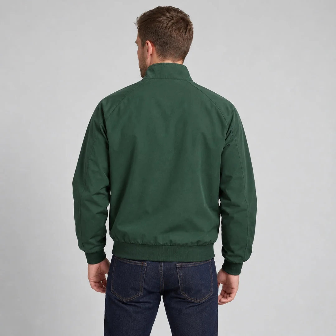 Men's Harrington Jacket with Stand Collar & Elasticated Cuffs - Worn Lifestyle Back