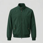 Green Men's Harrington Jacket with Stand Collar & Elasticated Cuffs
