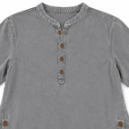 Gray Women's Henley Top — Nell Button-Front Mandarin Collar Tunic - Collar Closeup