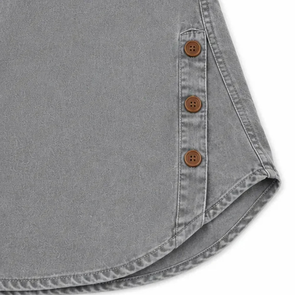 Gray Women's Henley Top — Nell Button-Front Mandarin Collar Tunic - Hem Closeup