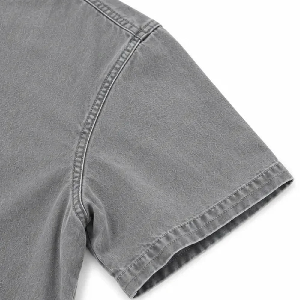 Gray Women's Henley Top — Nell Button-Front Mandarin Collar Tunic - Sleeve Closeup