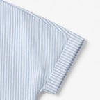 Sky Blue Women's Striped Henley Top — Celia Relaxed-Fit Button-Placket Short Sleeve - Sleeve Cuff Detail