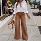 Dark Brown Women's High-Rise Wide Leg Jeans with Relaxed Drape